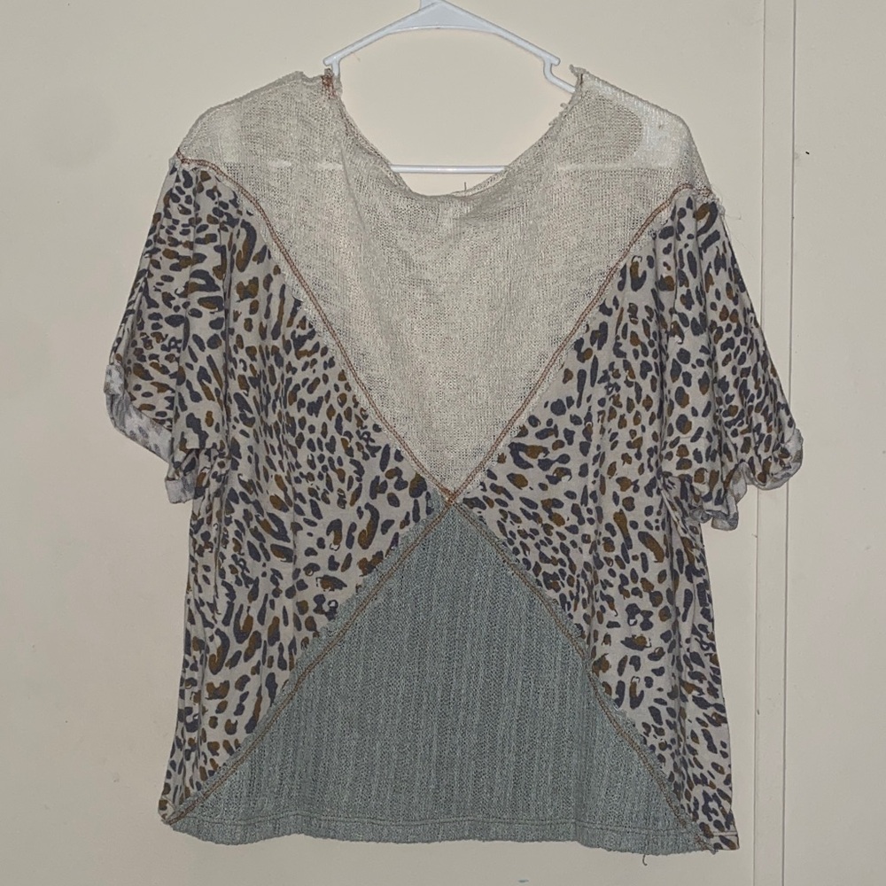 Leopard Print and Denim Patchwork Top